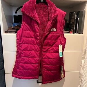 The North Face Fuchsia Reversible Quilted/faux fur Vest